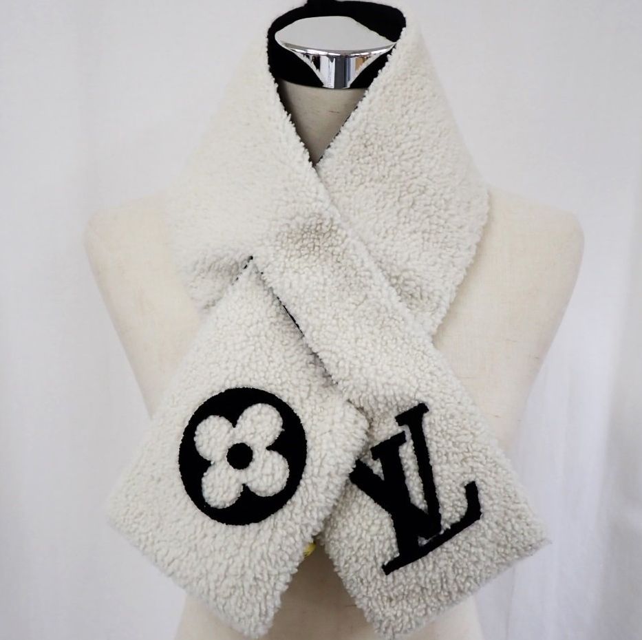 Louis Vuitton/ルイヴィトン マフラー/ブラック×ホワイト/羊革/シルク100％/M77054